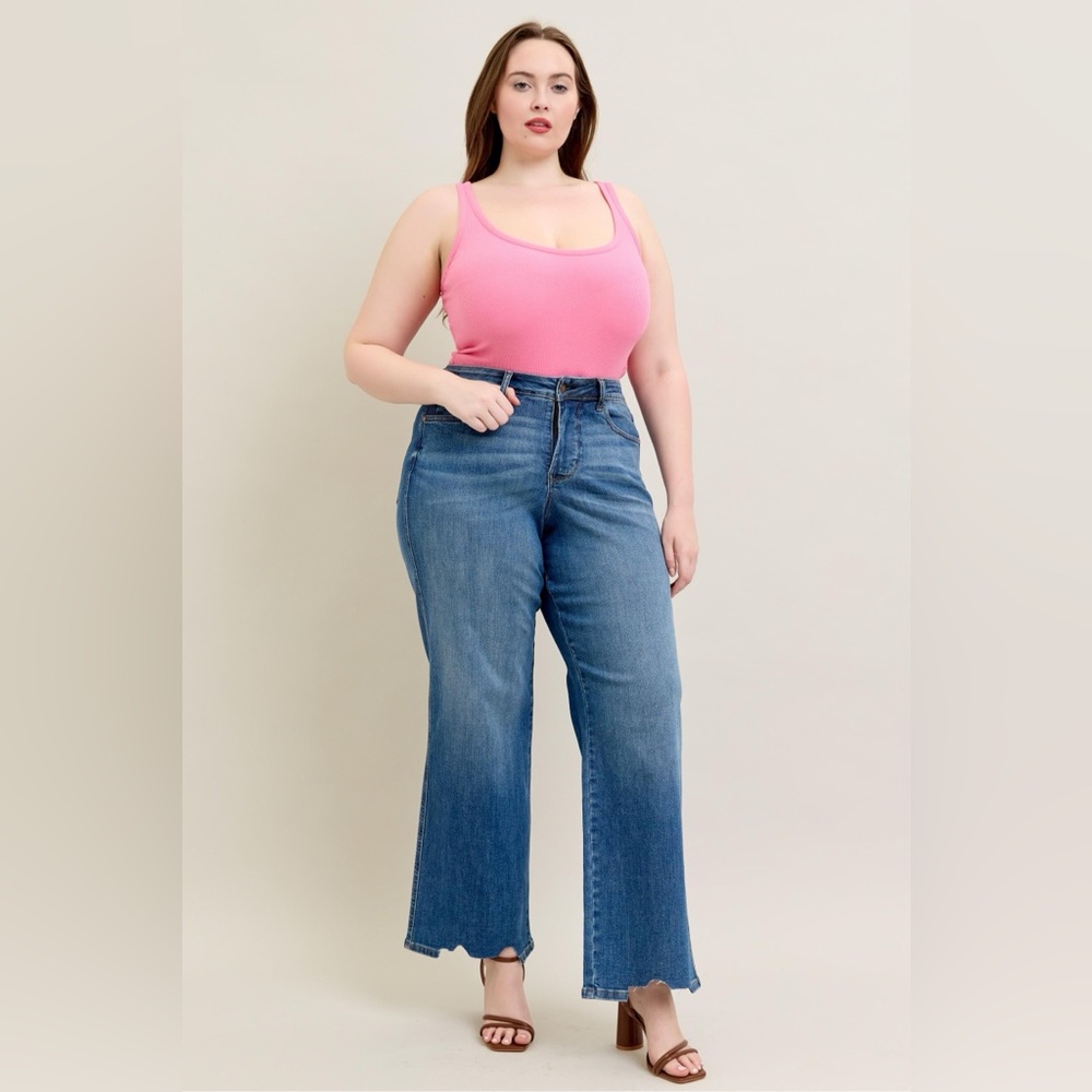 Judy Blue High Waist Tummy Control Chew Hem Destroy Wide Leg Jeans🛍️